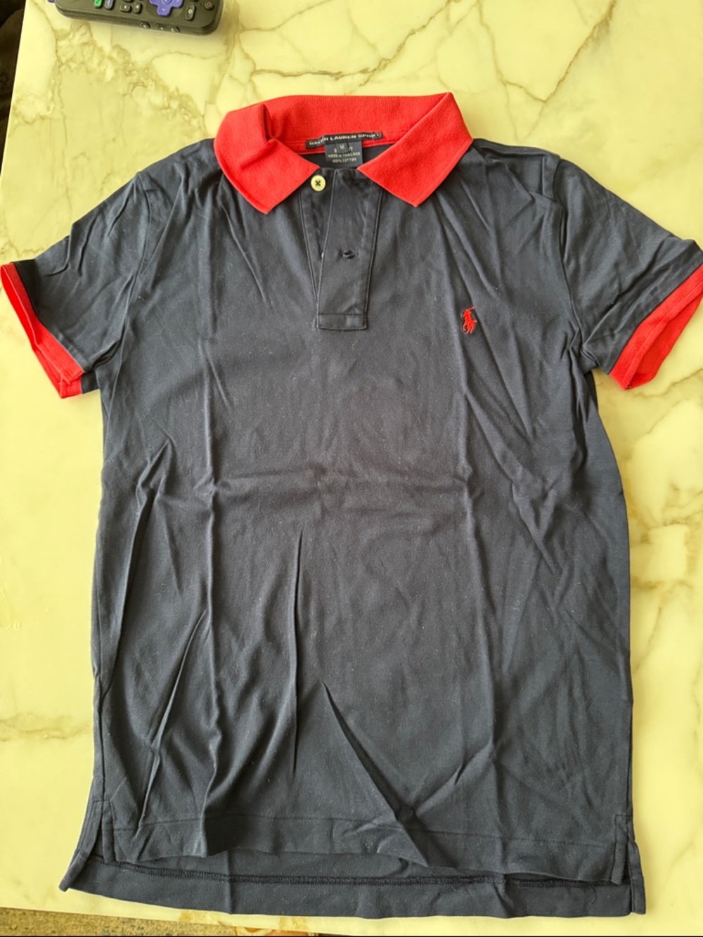 Ralph Lauren Sport Navy Polo with Red Collar & Trim